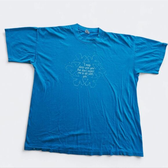 Vintage Belton Soft Comic Ski Bum Skiing Addict Graphic Snowflake Tee T-Shirt XL - Picture 1 of 9